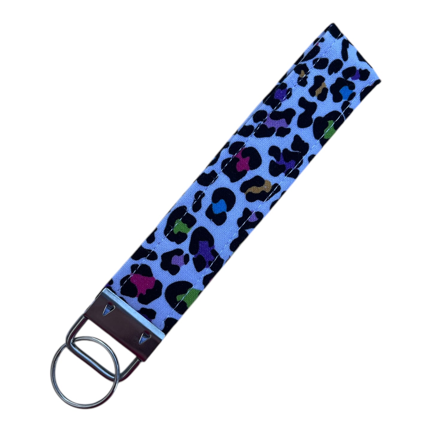 Coloured leopard print fabric keyring/wristlet