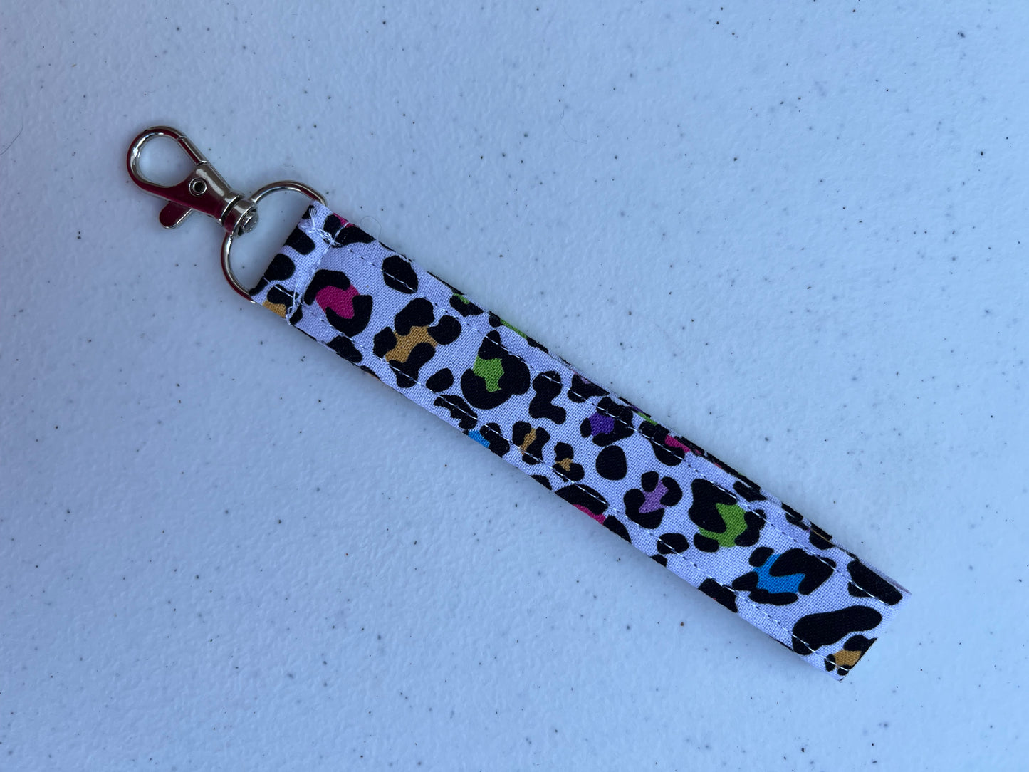 Coloured leopard print fabric keyring/wristlet