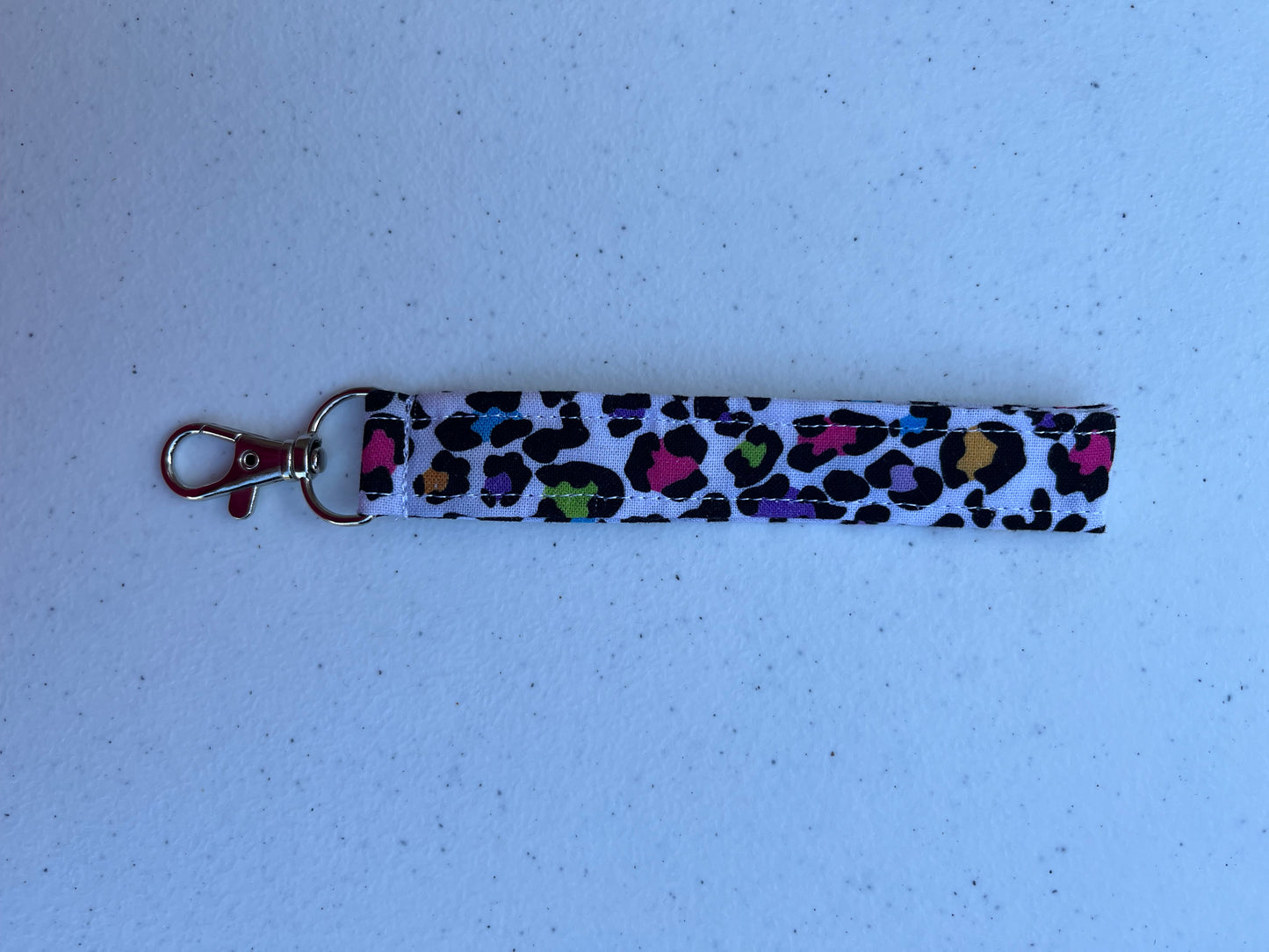 Coloured leopard print fabric keyring/wristlet