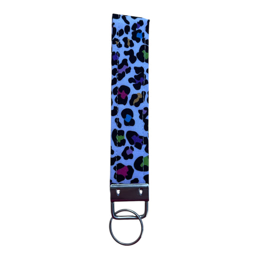 Coloured leopard print fabric keyring/wristlet