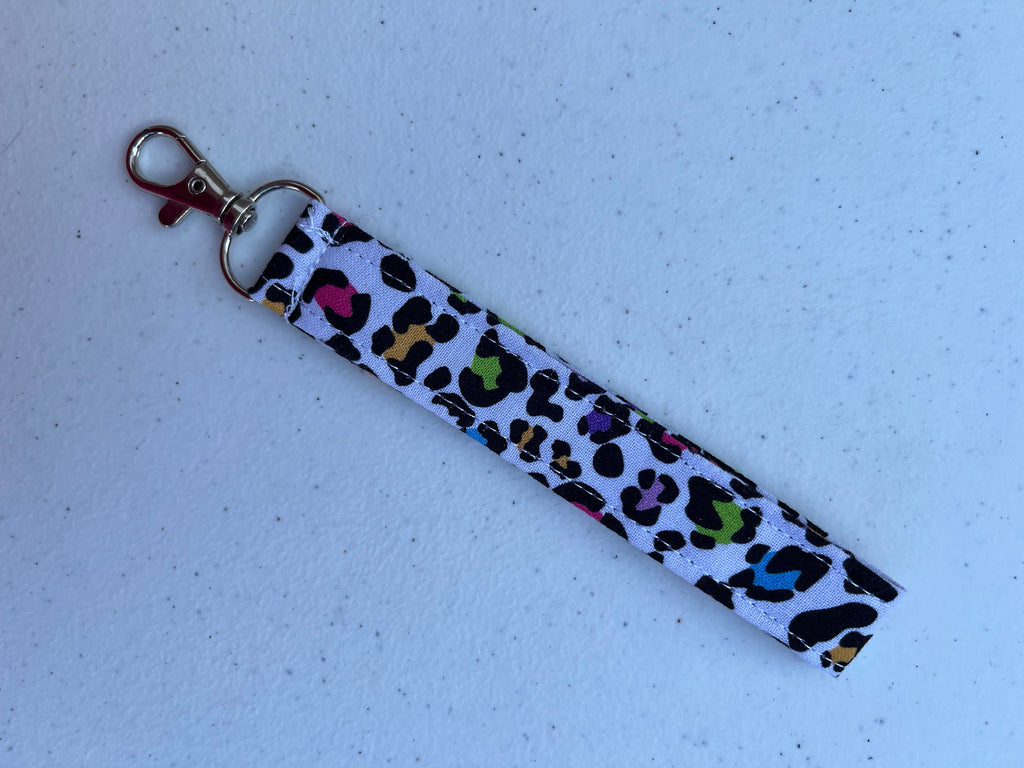 Coloured leopard print fabric keyring/wristlet