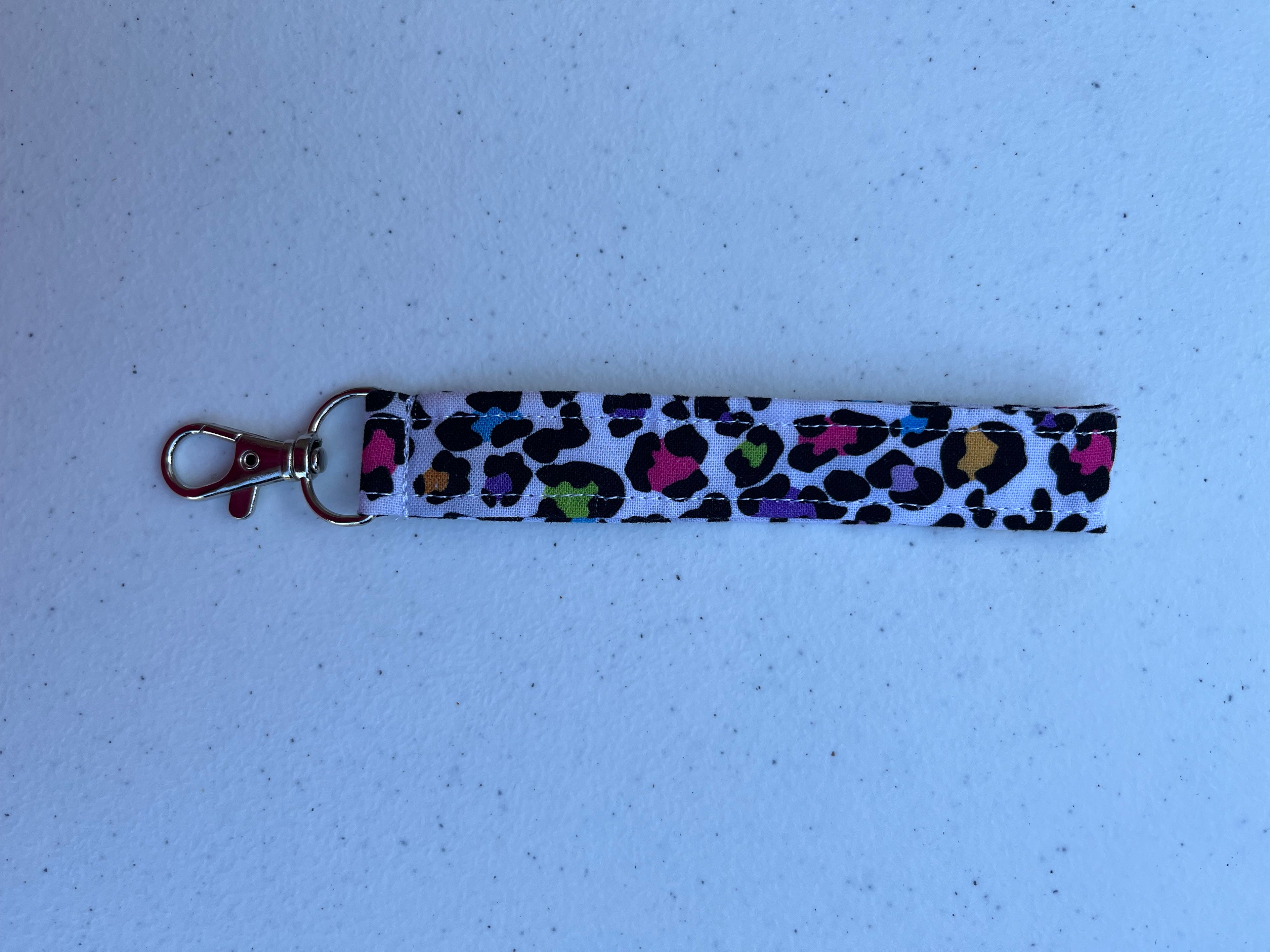 Coloured leopard print fabric keyring/wristlet